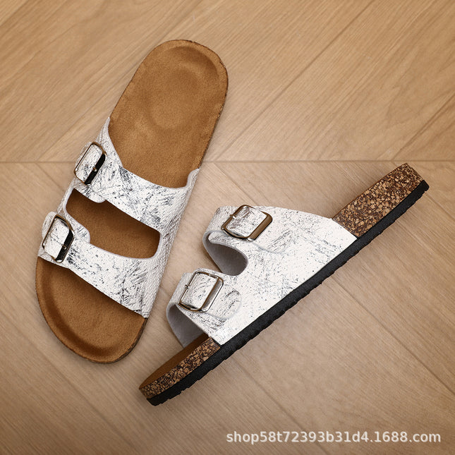 Summer Cork Slippers for Men and Women Couples, Suede Beach Sandals, Cross-Border Large Size Breathable Outer Wear Non-Slip Cork Slippers