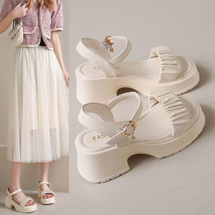 2025 New Summer High-Heeled Thick-Soled Internet Celebrity Hot Style French Fairy Style Roman with Skirt Thick-Heeled Sandals for Women