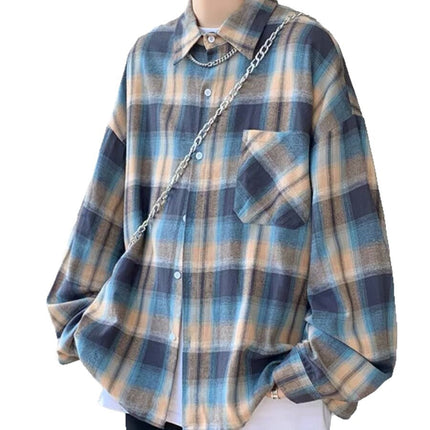 American Retro Plaid Shirt Men's Long-Sleeved Casual Trendy Brand Loose Brushed High-End Shirt Men's Jacket