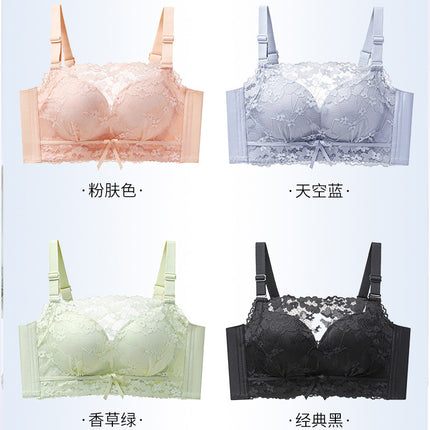 Summer Anti-Exposure Floral Lace Strapless Bra Modal Crescent Support Three-Dimensional Cup Medium-Thick Push-Up Bra