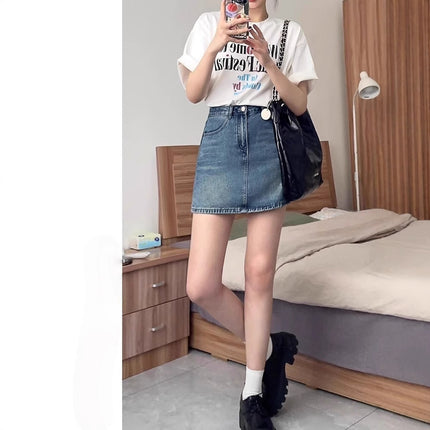 Blue Denim Short Skirt for Women, New Summer Style, Petite Pear-Shaped Figure, Plus Size, Slimming, Body-Hugging A-Line Skirt