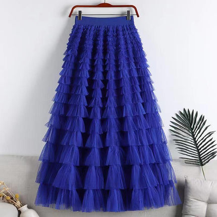 Cross-Border Mesh Patchwork Cake Skirt 2026 Summer New Style Mid-Length Skirt A-Line Long Skirt Puffy Tulle Skirt