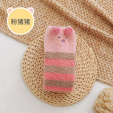 Coral fleece winter thickened socks women's Christmas socks cute cartoon home socks floor over-the-knee long women's socks ins