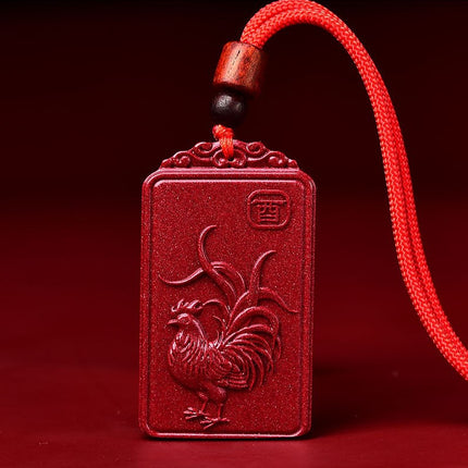Natural raw ore cinnabar double-sided Buddha pendant twelve Zodiac men's and women's necklace portable pendant Manshu Bodhisattva