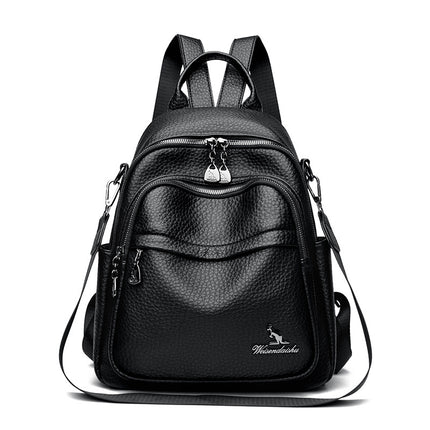 Foreign Trade Hot-Selling Women's Backpack 2026 Simple Solid Color Black Travel Backpack Multifunctional Girls' School Bag Backpack