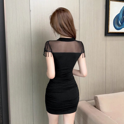 Real Pat 8801 Nightclub Sexy dress Foot Bath Technician Work Clothes New Chinese Cheongsam Tight Pleated Hip Skirt