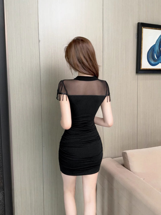 Real Pat 8801 Nightclub Sexy dress Foot Bath Technician Work Clothes New Chinese Cheongsam Tight Pleated Hip Skirt