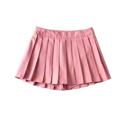 2024 Summer College Style Age-Reducing Anti-Exposure A-Line Short Skirt for Women, Mid-Waist Pleated Skirt with Short Front and Long Back