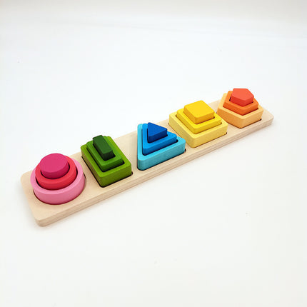 Children's Educational Montessori Geometry Set Column Early Education 3 to 6 Years Old Boys and Girls Baby Shape Matching Building Block Toys