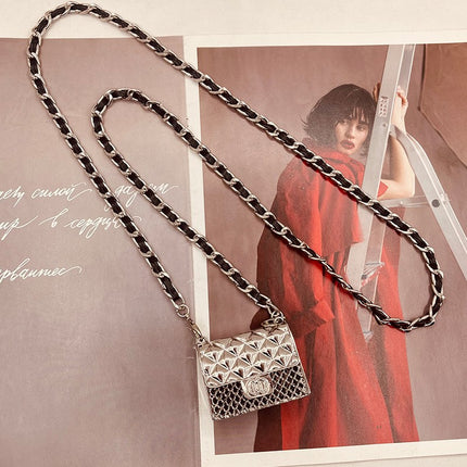 Internet Celebrity Chanel Style Mini Bag Women's Clothing Accessories Crossbody Bag Metal Diamond Plaid Pearl Chain Neck Bag