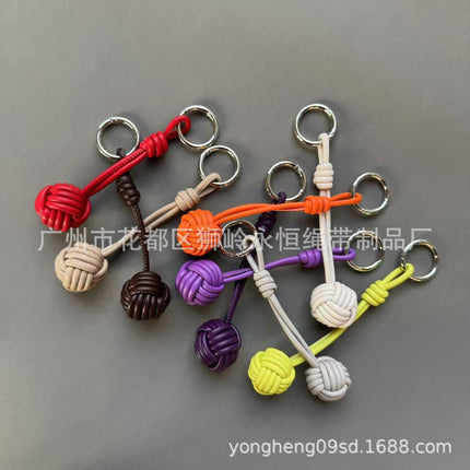 Car Keychain Bag Couple Exquisite Gift Soft Sheepskin Handmade Woven Tennis Ball Monkey Fist Hanging Bag