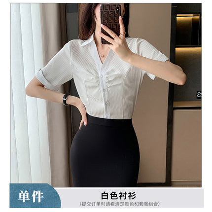 Summer New Business Wear Women's Suit Fashion Elegant Short-sleeved Shirt Dress Dress Jewelry Store Front Desk Work Clothes