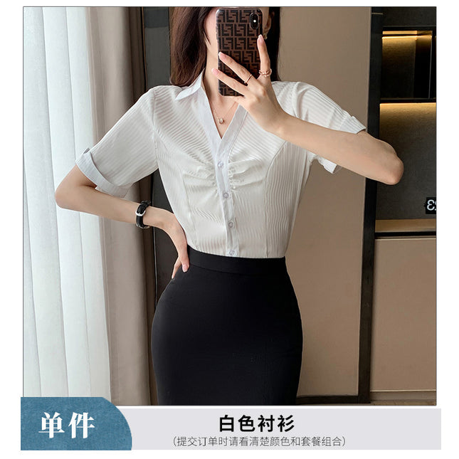 Summer New Business Wear Women's Suit Fashion Elegant Short-sleeved Shirt Dress Dress Jewelry Store Front Desk Work Clothes