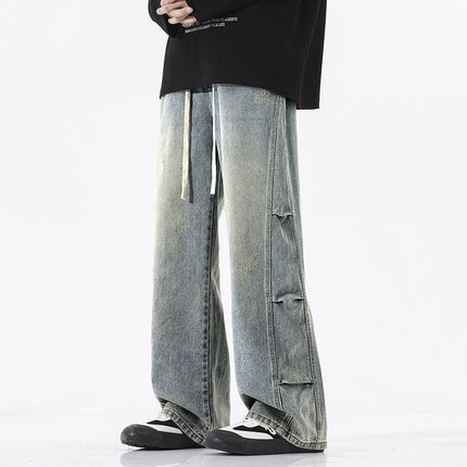 Straight-Leg Jeans for Men, Thin Summer New Design, Loose Trousers for Middle School Students, High Street Retro Casual Pants