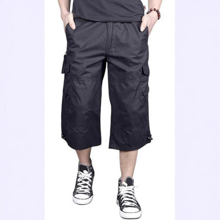 Magnivit Men's Cropped Pants Long Elastic Cargo Shorts Below Knee Shorts 3\/4 Cotton Cargo