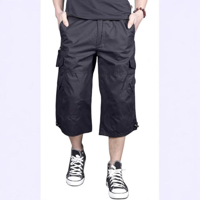 Magnivit Men's Cropped Pants Long Elastic Cargo Shorts Below Knee Shorts 3\/4 Cotton Cargo