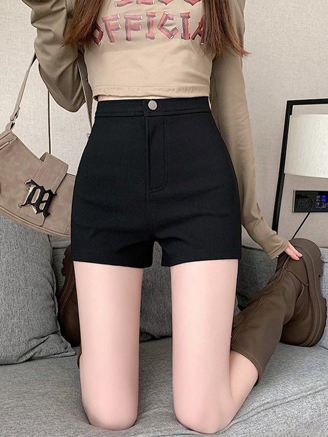 2024 New Hot Girl A- shaped Hot Pants High Waist Hip Casual Pants Women's Black Shorts Summer Slimming Straight Pants