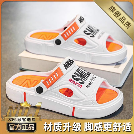 Men's Trendy Brand Slippers for Summer, Wear-Resistant, Soft-Soled, Suitable for Outdoor Use, Driving, Sports, Large Size Beach Sandals