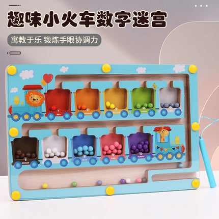 New Children's Educational Magnetic Pen Digital Maze Early Education Wooden Color Classification Counting Board Walking Bead Toys