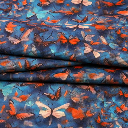Full Screen with Two-Color Butterflies Fluttering, 180g Wool and Silk Thickened Printed Fabric, High-Neck Warm Clothing Fabric