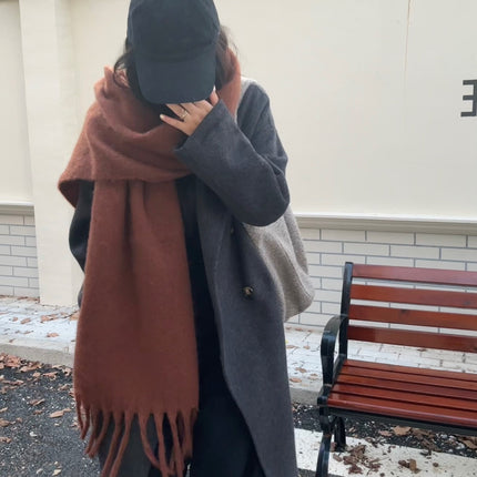 Factory new solid color haze blue scarf women's winter fluffy hair thickened students white students warm scarf