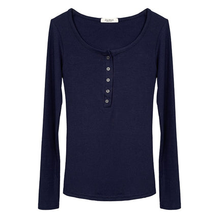 South Korea Dongdaemun commuter sexy hot girl show figure open collarbone tight slimming versatile long sleeve T-shirt top for women
