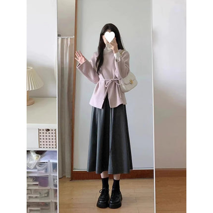 Autumn and Winter Small Tea Style Wear Pink Woolen Coat Skirt Small Chanel Style High-end Two-piece Suit for Women