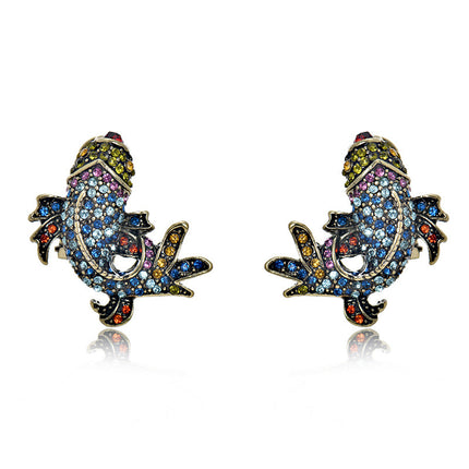 Cross-Border Medieval Vintage Koi Full Diamond Earring Clip French Retro S925 Silver Needle Marking Hd Goldfish Earrings