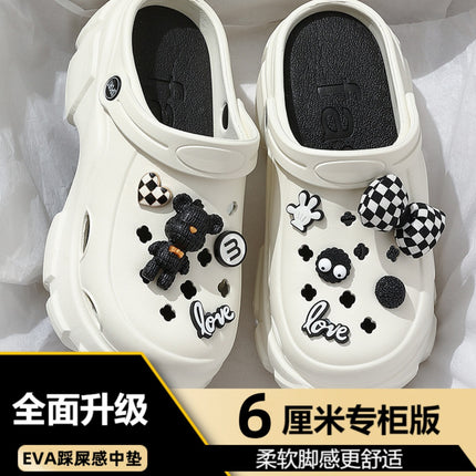 High-Heeled Clogs for Women, Summer Platform Thick-Soled Cartoon Two-Way Wear Closed-Toe Non-Slip Sandals for Outdoor Use in Summer