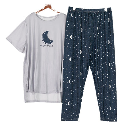 Cross-border plus size pajamas for women summer new loose and comfortable printed short sleeve pants pajamas suit foreign trade wholesale