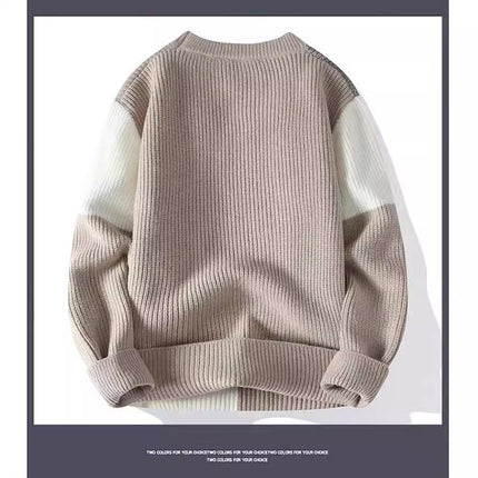 Autumn and Winter New Sweater Contrasting Color Round Neck Long Sleeve Knitted Sweater Korean Style Personalized Loose Casual Trendy Foreign Trade Top