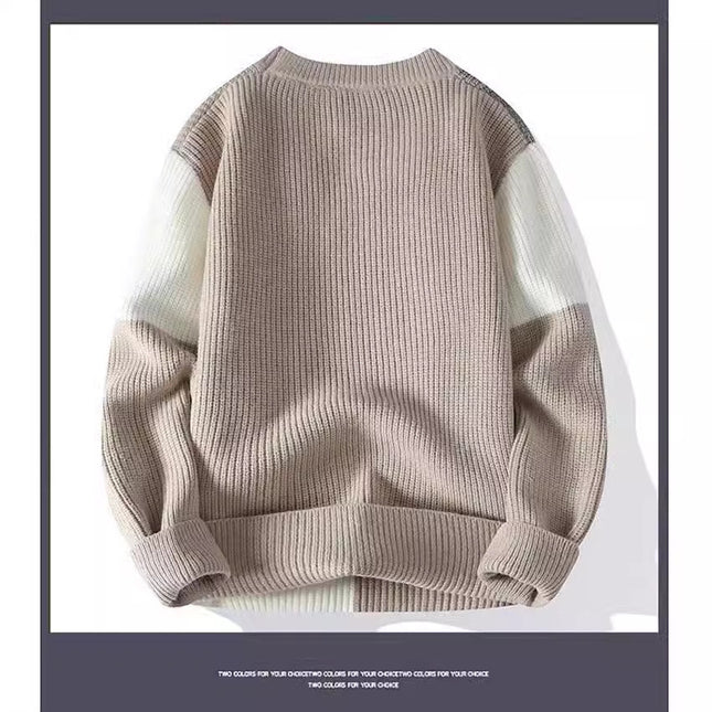 Autumn and Winter New Sweater Contrasting Color Round Neck Long Sleeve Knitted Sweater Korean Style Personalized Loose Casual Trendy Foreign Trade Top