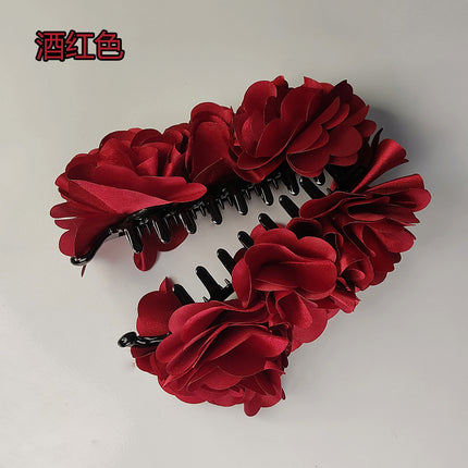 In Stock, Yi Mengling's Same Style Seaside Mermaid-Shaped Oversized Red Rose Flower Banana Hair Clip Accessory