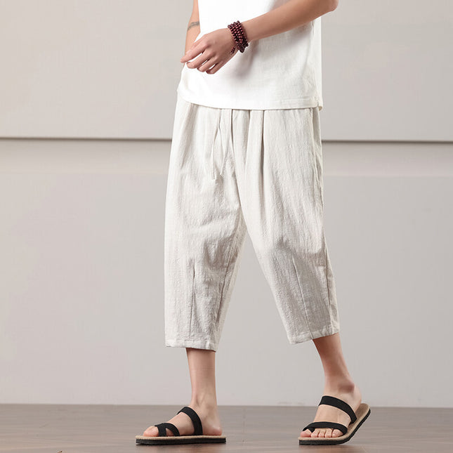 Summer Men's Thin Casual Pants, Loose and Breathable Casual Cropped Pants, Fashionable Sports Versatile Trendy Relaxed Large Size