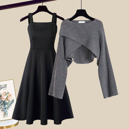 G Autumn suit Women's New Fishtail dress Two-Piece Western-Style French-Style Cross-Knitted Sweater for Women