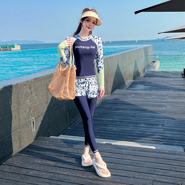 2025 New Sun Protection Swimsuit for Women, Large Size, Long Sleeves and Pants, Conservative Slimming Look, Flesh-Covering Surfing Wetsuit, Hot Spring Bathing Suit