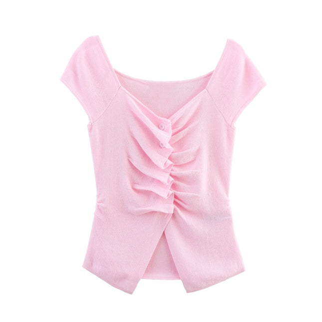 Kaopu Za 2025 New Summer Design Pleated Decorative Knitwear Fashionable and Elegant Sleeveless Top Trendy