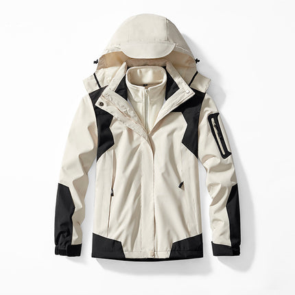 Men's Three-In-One Jacket with Detachable Mink Velvet Lining, Two-Piece Set for Women, Outdoor Mountaineering Clothing, Windproof and Waterproof Jacket