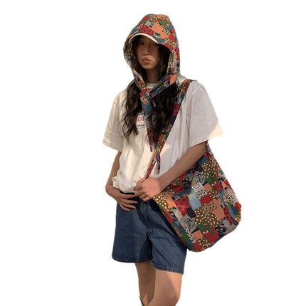 Japanese and Korean Popular Fried Street Hat Bag Two-Piece Set Women's Outdoor Leisure Travel Open Cotton Crosswalk Bag Ethnic
