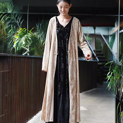Velvet National Style Printed One Button Cardigan New Chinese Style Cold Style dress