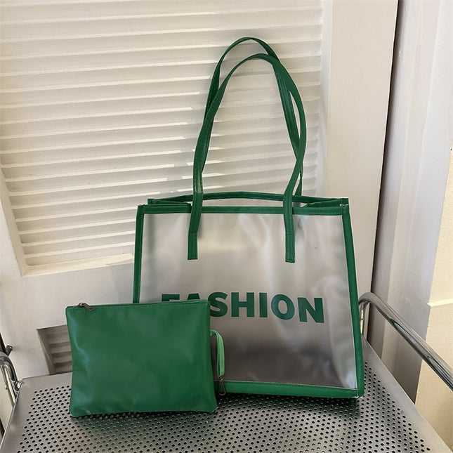 Transparent Large Bag Women's Bag 2023 Summer Simple Commuting Large Capacity Bag Portable Shoulder Tote Bag Jelly Bag