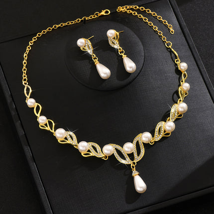 Pinduoduo Cross-border Pearl Women's Fashion Elegant Alloy Drop Bridal Dress Accessories Necklace Earrings suit