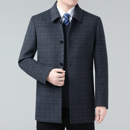 Double-Sided Wool Coat for Men, Mid-Length, Suitable for Middle-Aged and Elderly Fathers, Woolen Overcoat with down Lining