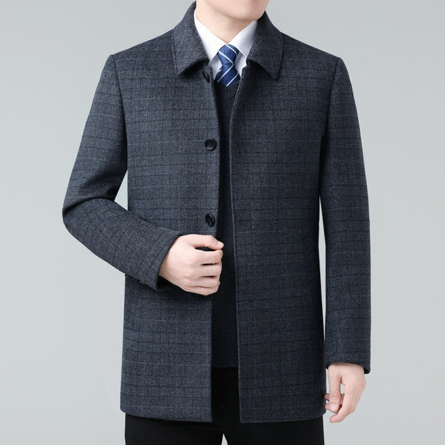 Double-Sided Wool Coat for Men, Mid-Length, Suitable for Middle-Aged and Elderly Fathers, Woolen Overcoat with down Lining
