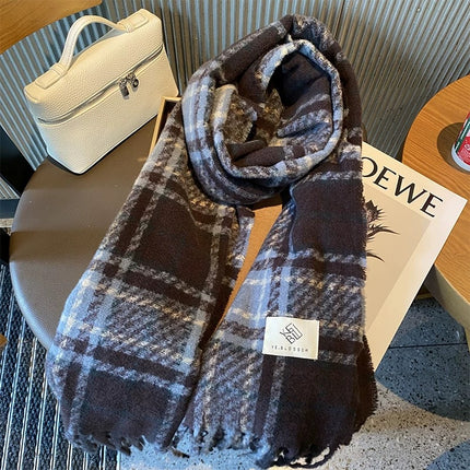 Factory new solid color haze blue scarf women's winter fluffy hair thickened students white students warm scarf