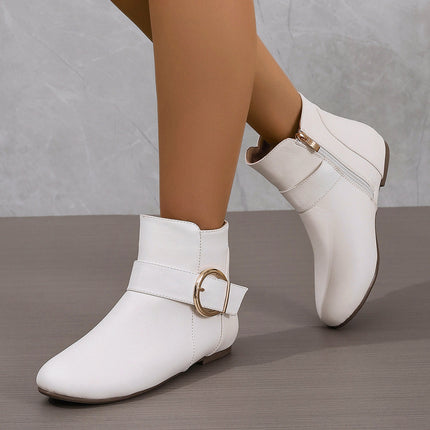 Free Shipping 2026 Spring New Style Large Buckle Side Zipper Women's Boots Flat Comfortable Low-Top European and American Versatile Short Boots