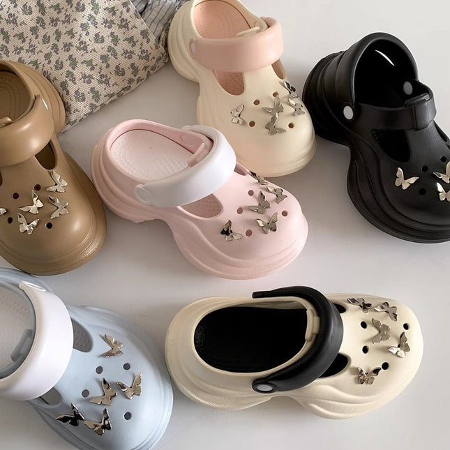 Explosive Wear-resistant Butterfly Accessories eva Summer Women's Baotou Slippers Simple Quick-drying Wear-resistant Non-slip Lightweight Height-increasing