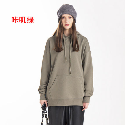 Trendy Heavyweight Pure Cotton Terry 430g Solid Color Crew Neck Hooded Sweatshirt Men's Trendy American Style Hoodie with Print