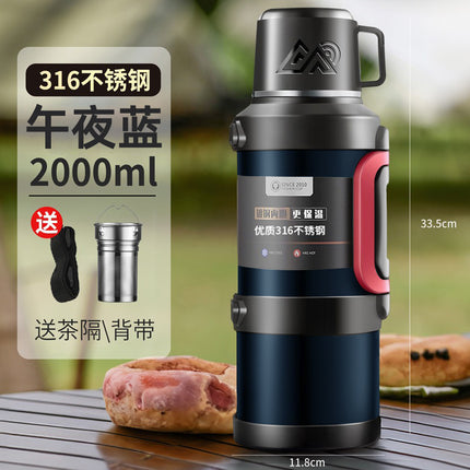 316 stainless steel outdoor thermos cup large capacity thermos pot with handle travel pot car sports double-layer water bottle