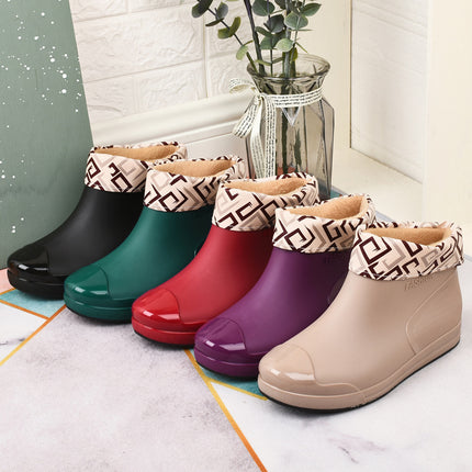 Fashionable women's rain boots low-top rain boots short non-slip fleece-lined water boots warm cover shoes comfortable wear-resistant youth comfortable